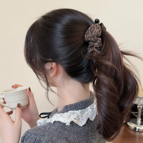 Pinza Banana Plisada Estilo Coreano Estampado Leopardo Pinza de Pelo Vintage de Tela para Mujer Coleta Accesorio de Cabello