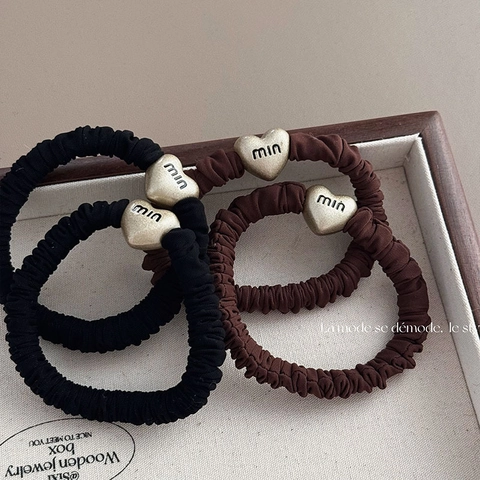 Semplice Elastico per Capelli in Tessuto Fibbia in Metallo a Cuore Lettera Stampata Scrunchie Stile Coreano Donna Accessori