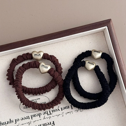 Semplice Elastico per Capelli in Tessuto Fibbia in Metallo a Cuore Lettera Stampata Scrunchie Stile Coreano Donna Accessori