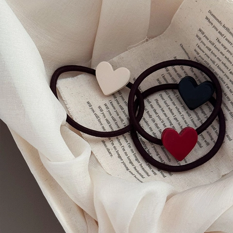 Korean Style Heart Decor Hair Tie High Elastic Rubber Band Cute Sweet Hair Rope Ponytail Holder For Women Girls Daily Accessory