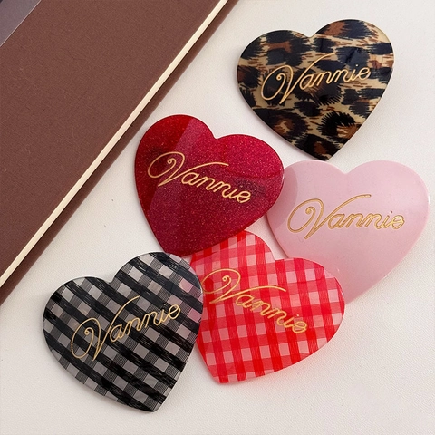 Barrette à Cheveux en Acétate Cœur pour Femmes Style Doux Pince à Frange Gingham Léopard Accessoires