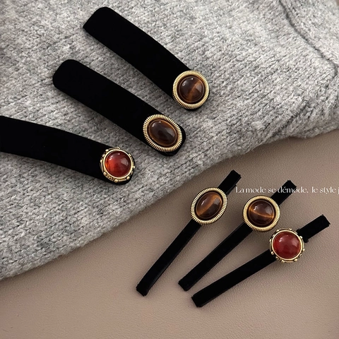 Vintage Samt Haarklammer Retro Harz Bernstein Edelstein Entenschnabelklemme Koreanischer Stil Elegante Haarnadeln Damen Kopfschmuck