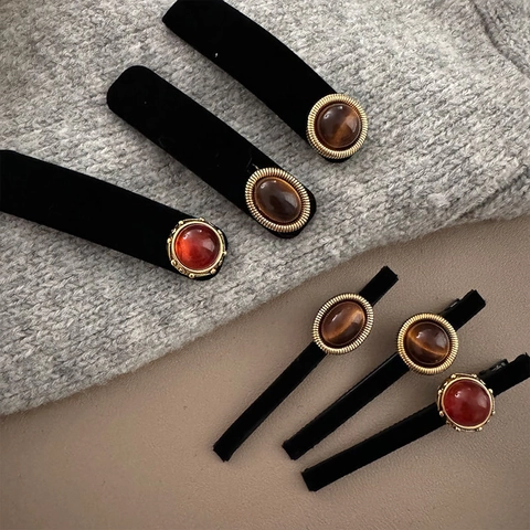 Vintage Samt Haarklammer Retro Harz Bernstein Edelstein Entenschnabelklemme Koreanischer Stil Elegante Haarnadeln Damen Kopfschmuck