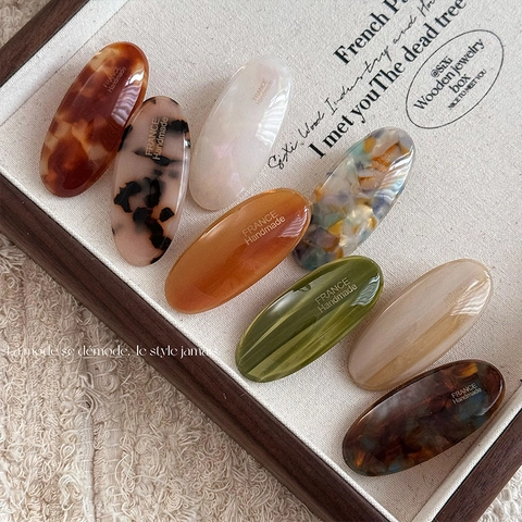 Französischer Retro Oval Acetat Entenschnabel Haarklammer Handgefertigte Schildpatt Marmor Muster Pony Seitenclip Damen