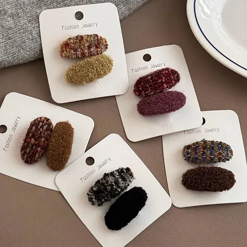 Pinces À Cheveux Style Coréen Tweed Peluche Pour Femmes Filles Automne Hiver Doux Ovale Pince Latérale Et Pince À Frange Bijoux