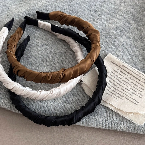 Diadema de Satén Fruncido Elegante para Mujer Color Sólido Banda de Pelo Plisada Estilo Coreano Diseño de Techo Alto Accesorio