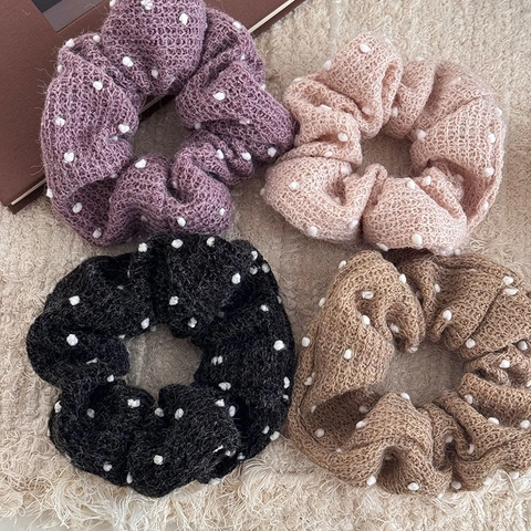 Süße Gepunktete Strick Pompon Haargummis Große Elastische Haarbänder Für Damen Mädchen Herbst Winter Stoff Haarschmuck