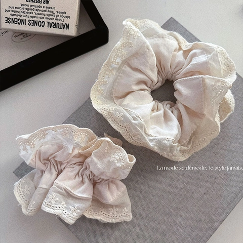 Coletero de Encaje Blanco Crema Vintage Francés Doble Capa Tela Esponjosa Elegante Accesorio para el Cabello Bordado para Mujer
