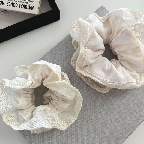 Coletero de Encaje Blanco Crema Vintage Francés Doble Capa Tela Esponjosa Elegante Accesorio para el Cabello Bordado para Mujer