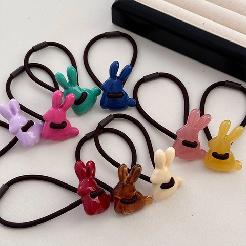 Coleteros de Resina de Conejo 3D Lindos para Mujeres Niñas Alta Elasticidad Color de Dopamina Accesorios para el Cabello de Animales