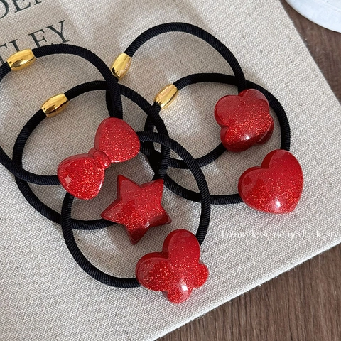 Elastico per Capelli con Fiocco Rosso Glitter per Donna Ragazze Festivo Stella Cuore Quadrifoglio Tessuto Elastico Resina