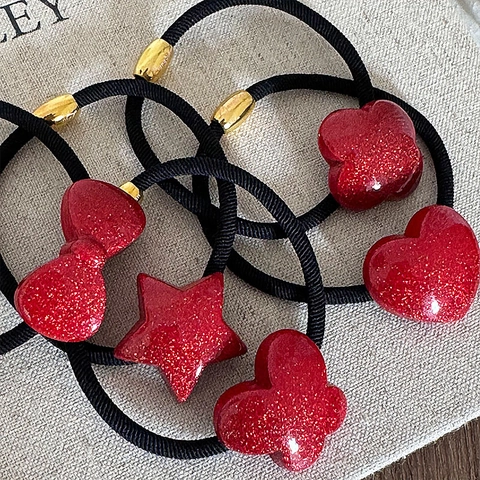 Elastico per Capelli con Fiocco Rosso Glitter per Donna Ragazze Festivo Stella Cuore Quadrifoglio Tessuto Elastico Resina