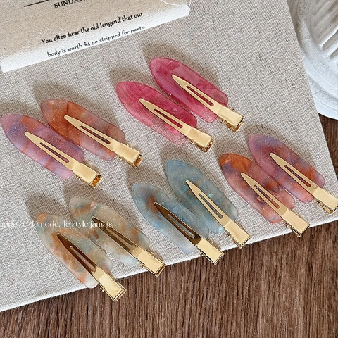 Pince à Cheveux Sans Trace en Acétate pour Femmes Motif Dégradé de Marbre Pince Bec de Canard Style Coréen Maquillage