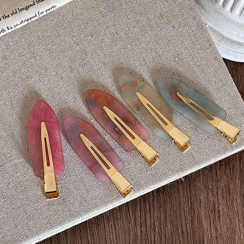 Pince à Cheveux Sans Trace en Acétate pour Femmes Motif Dégradé de Marbre Pince Bec de Canard Style Coréen Maquillage