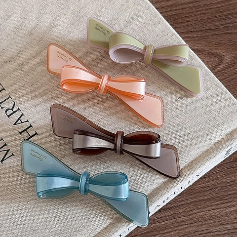 Französische Acetat 3D Schleife Haarklammer Elegant Goldetikett Haarnadel Entenschnabelklemme Handgefertigt Damen Haarschmuck