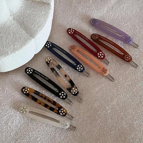 Elegante Pinza para el Cabello de Acetato Strass Flor Estilo Coreano Color Gelatina Ovalada Pico de Pato para Mujer Diario