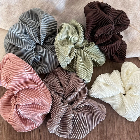 Coleteros Grandes Plisados Vintage Francés Gomas de Pelo de Tela de Satén Brillante Diademas Románticas Extragrandes para Mujeres Niñas Accesorios de Cabello