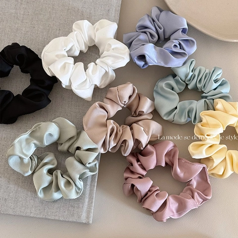 Scrunchie de Satén Simple Estilo Francés Goma de Pelo de Tela Elástica Grande Color Sólido Diadema Estética Premium para Mujeres Accesorios para el Cabello