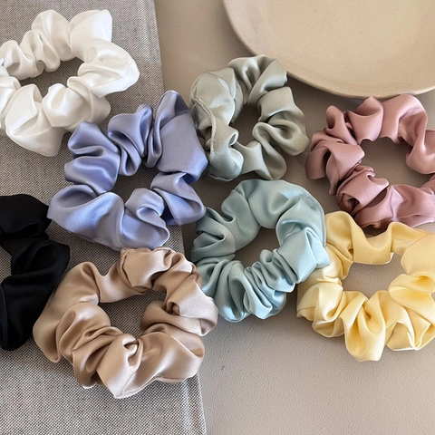 Scrunchie de Satén Simple Estilo Francés Goma de Pelo de Tela Elástica Grande Color Sólido Diadema Estética Premium para Mujeres Accesorios para el Cabello
