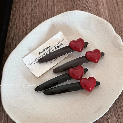 Koreaanse Stijl Elegant Rood Hart Acetaat Haarclip Vrouwen Vintage Minimalistisch Zijclip Mode Haaraccessoires