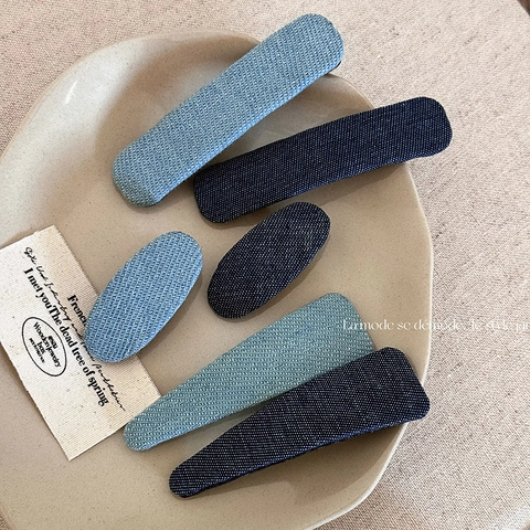 Pinzas para el Cabello Envueltas en Tela de Mezclilla Vintage Geométrico Color Sólido Minimalista Rectangular Oval BB Clips Mujer