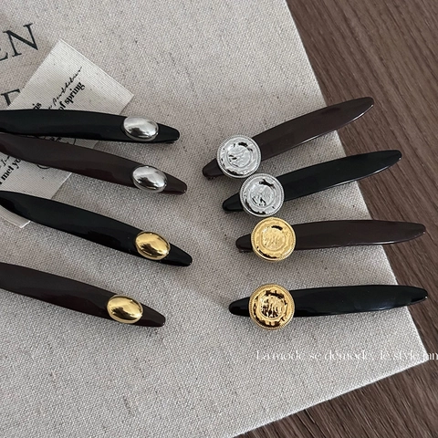 Vintage Willow Leaf Hair Clip For Women Resin Duckbill Clip With Gold Silver Alloy Ornament French Style Hair Accessory