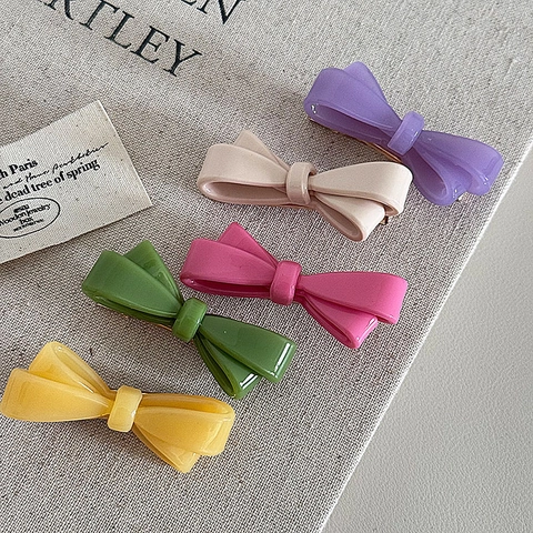 Sweet Candy Color Bowknot Hair Clip For Girls Women Minimalist Resin Plastic Duckbill Clip Fashion Daily Hair Accessories