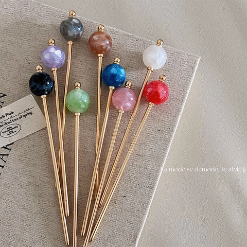 Nieuwe Chinese Stijl Minimalistisch Snoepkleur Ronde Bal Legering Haarstok Voor Vrouwen Retro Haarpun Elegant Sieraad