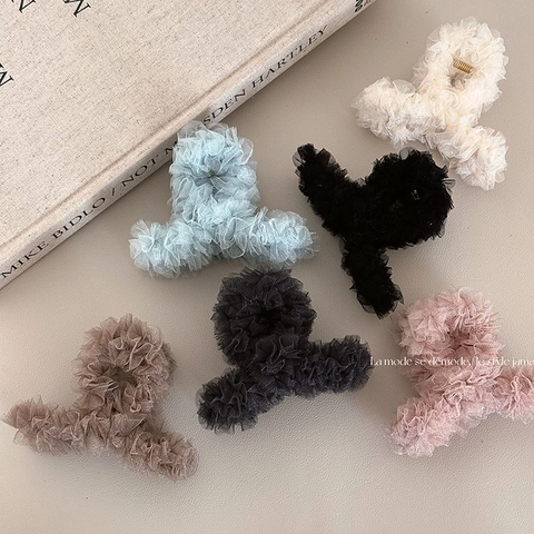 Style Coréen Élégant Pince à Cheveux en Filet Plissé Nuage Gaze Grande Pince pour Femmes Accessoires de Cheveux Doux