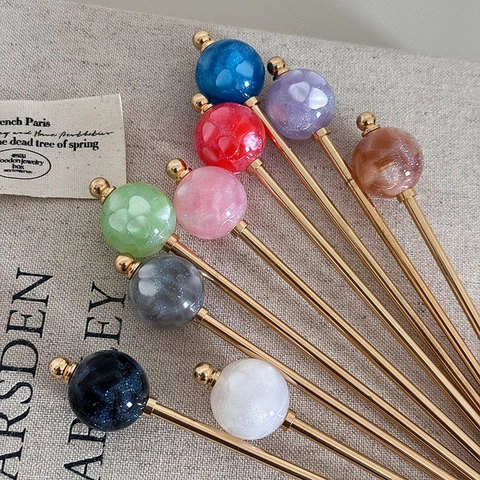 Nieuwe Chinese Stijl Minimalistisch Snoepkleur Ronde Bal Legering Haarstok Voor Vrouwen Retro Haarpun Elegant Sieraad