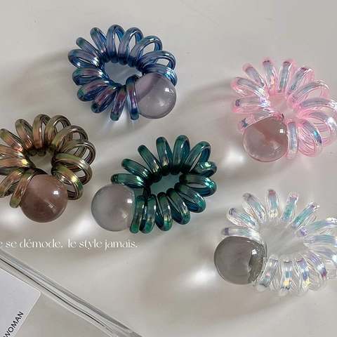 Elastici per Capelli a Filo di Telefono Iridescenti con Decorazione a Sfera Grande Elastici a Spirale per Donna Ragazza Accessori per Capelli