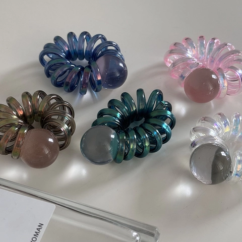 Elastici per Capelli a Filo di Telefono Iridescenti con Decorazione a Sfera Grande Elastici a Spirale per Donna Ragazza Accessori per Capelli