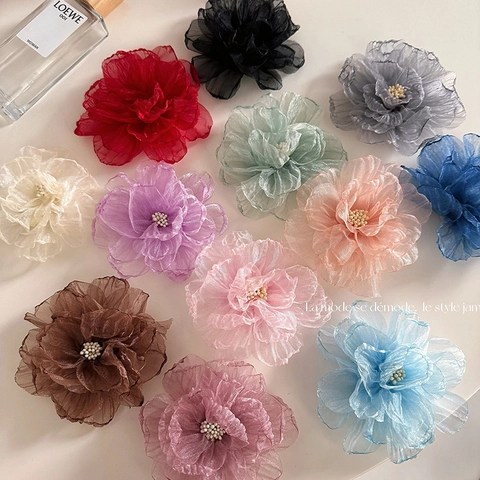 Elegante Fermaglio per Capelli con Fiore in Organza per Donna Stile Coreano Forcina a Orchidea con Künstliche Perle Accessori per Capelli Floreali
