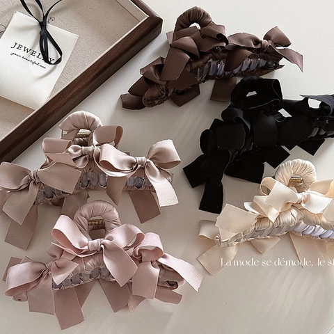 Pince à Cheveux Élégante avec Nœud en Satin Style Français Grande Pince Requin Accessoire de Mode Minimaliste pour Femmes