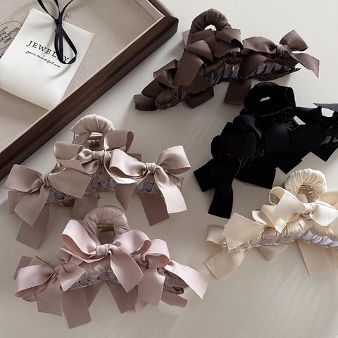 Pince à Cheveux Élégante avec Nœud en Satin Style Français Grande Pince Requin Accessoire de Mode Minimaliste pour Femmes