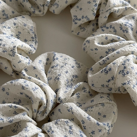 Scrunchie in Tessuto Chic in Stile Coreano Con Stampa Floreale Fatto a Mano ad Alta Elasticità Elastico per Capelli a Fiori Blu per Donna