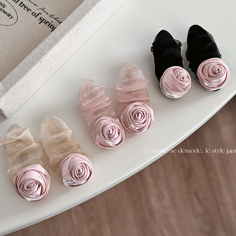 Fermaglio per Capelli con Rosa in Satin e Rete Fatto a Mano per Donna Elegante Clip a Becco d'Anatra Floreale Rosa Nero Gioielli