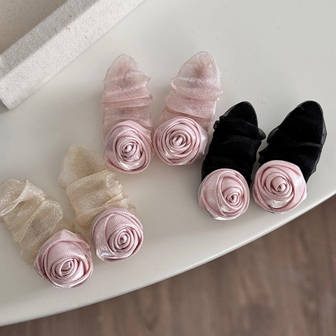 Fermaglio per Capelli con Rosa in Satin e Rete Fatto a Mano per Donna Elegante Clip a Becco d'Anatra Floreale Rosa Nero Gioielli