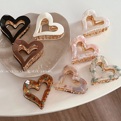 Haarklammer Herz Hohles Design Koreanischer Stil Retro Acryl Haarkralle Für Damen Große Haarmenge Elegantes Styling Zubehör