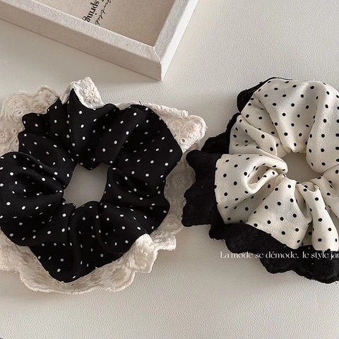 Französischer Vintage Polka Dot Haargummi Mit Spitzenbesatz Eleganter Elastischer Haarzopf Für Damen Mädchen Stoff Haarschmuck