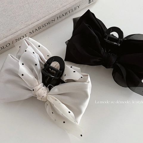 Fermaglio per Capelli Vintage Elegante con Fiocco a Pois in Mesh per Donna Molletta a Squalo in Tessuto di Raso Accessori
