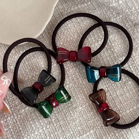 Elegante Coletero de Resina con Lazo para Mujeres Niñas Sencillo Coletero Elástico Hecho a Mano Accesorios para el Cabello