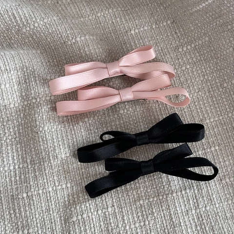 Korean Sweet Satin Ribbon Bow Hair Clip For Women Elegant Handmade Duckbill Clip Solid Color Daily Hair Accessories