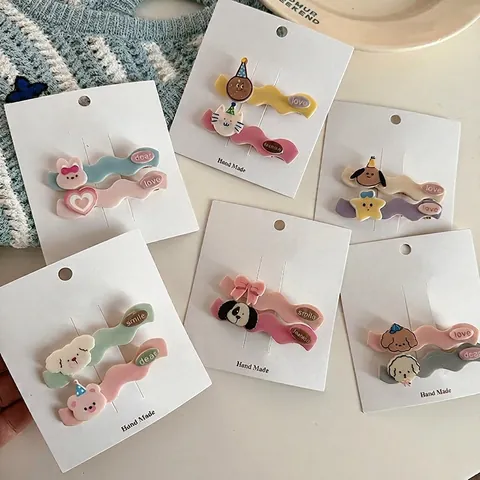 Simpatici Fermagli per Capelli in Tessuto con Animali dei Cartoni Animati Set per Donna Ragazza Fatto a Mano Clip Laterali per Frangetta Stile Coreano Accessori per Capelli