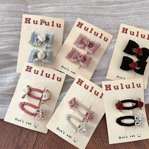 Set di Fermagli per Capelli a Forma di Fiocco con Rosa in Stile Francese Vintage Fatti a Mano Clip a Becco d'Anatra e BB Pins per Donna e Ragazza