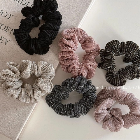 Mini Scrunchies in Seta Lucida Plissettata Stile Coreano Fasce Elastiche per Capelli Donna Elegante Tessuto con Texture Piccoli Accessori