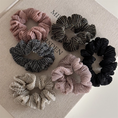 Mini Scrunchies in Seta Lucida Plissettata Stile Coreano Fasce Elastiche per Capelli Donna Elegante Tessuto con Texture Piccoli Accessori