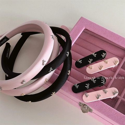 Französisches Vintage Satin Gepolstertes Stirnband Mit Metallschleifen Dekor Elegante Süße Haaraccessoires Für Damen Haarspangen Set