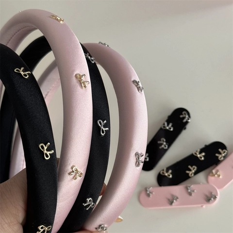 Französisches Vintage Satin Gepolstertes Stirnband Mit Metallschleifen Dekor Elegante Süße Haaraccessoires Für Damen Haarspangen Set