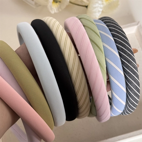 Sweet Plaid Padded Headband For Women French Vintage Fabric Wrapped Sponge Wide Hair Hoop Handmade Hair Accessories